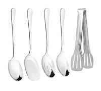 TPTGIAR 4 PCS Serving Spoon Set, Stainless Steel Serving Spoons Large, Serving Spoons Set with a 3-Wire Clip, Long Handle Table Spoons for Serving Kitchen Cooking Restaurant Banquet