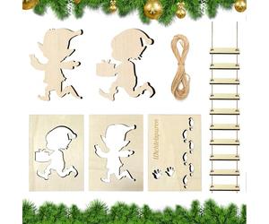 TPTGIAR Gnome Footprint Stencil Set: 6PCS Creative Wooden Gnome Templates Decor with Adjustable Elf Mini Rope Ladder for Windows Floors Doors Christmas Accessories Decoration
