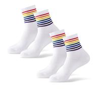 TPTGIAR Rainbow Striped Mens White Socks 2PCS Breathable Cotton Unisex Mid-calf Crew Socks Men Sport Work Gym Cycling Socks Comfortable Sports Socks Womens for Outdoor Activities