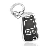 TPU Car Key Cover Case for Opel Vauxhall Adam Mokka Astra Insignia Zafira Corsa Meriva Vectra Cascada Chevy Cruze, 2 3 Buttons Key Fob Shell Case Car Smart Key Fob Case with Keyring - Black Silver
