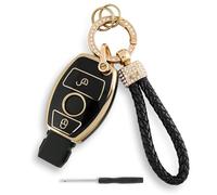 TPU Car Key Cover For Mercedes Benz A B C E G M R S GL SL SLK Sprinter Viano Vito Class W169 W245 W203 W204 W210 W211 W212 2 Button Car Key Fob (Black) with Diamond lanyard and Screwdriver