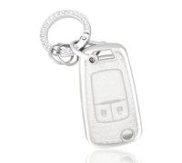 TPU Car Key Cover for Opel Vauxhall Adam Mokka Astra Insignia Zafira Corsa Meriva Vectra Cascada Chevy Cruze - 2-3 Button Smart Fob Shell with Keyring in White Silver