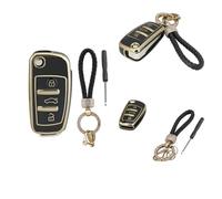 TPU For Audi A3 Key Fob Cover For Audi TT A4 A6 A8 Q6 Q7 Quattro For 3 Buttons Audi Keys Case Cover with KeyChain Screwdriver(Black)