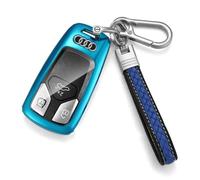 Tpu Silicone Full Protective Car Key Fob Cover for Audi，3 Buttons Remote Control Smart Key Case with Leather Keychain, Compatible with Audi A4/A5/Q7/Q5/TT/TTS/S4,etc.-Blue