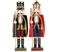 Tpudn 2PCS Nutcracker Soldier Doll - 38CM Traditional Christmas Decor, Nutcracker Figures Wooden Hand-Painted Holiday Decoration for Xmas Tree, Tabletop, Party & Gifts (Red&Green)