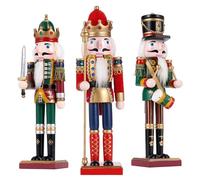 Tpudn 3pc Christmas Nutcracker Soldier 30cm Wooden Nutcracker Christmas Decorations for Fireplace - Xmas Wooden Figures Indoor Ornaments - King, Drummer, swordsmen Nutcrackers
