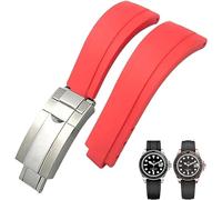 TPUOTI 20mm 21mm Rubber Short Buckle Watchband Fit For Rolex Daytona Submariner Role OYSTERFLEX Yacht Master Small Wrist Silicone(Red Short Buckle,20mm)