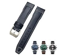 TPUOTI 21mm 20mm Cowhide Leather Watchband Fit for IWC Pilot's Watches Portugieser Bracelets Blue Watch Strap Accessories Men tool(Dark blue Pin,20mm)
