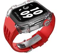 TPUOTI Clear Transparent Watch Case Sport Fluorine Rubber Band，For Apple Watch 8 7 6 5 4 SE 44mm 45mm Ultra 49mm, Hard PC Crystal Cover Replacement Men Women Watch Band Accessories(Style 30,44MM)