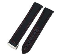 TPUOTI For Omega Seamaster 300 Planet Ocean AT150 Watch Strap 21mm 22mm Curved End Blue Red Fabric High Density Nylon Rubber Watchbands(Black nylon red,21mm)