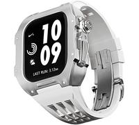TPUOTI Titanium Watch Case Rubber Watch Band，Watch Band Mod Kit，For Apple Watch 8 7 6 5 4 SE 45mm 44mm, Men Upgrade Metal Alloy Frame Fluororubber Watch Accessories(U,45mm)