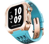 TPUOTI Titanium Watch Case Rubber Watch Band，Watch Band Mod Kit，For Apple Watch 8 7 6 5 4 SE 45mm 44mm, Men Upgrade Metal Alloy Frame Fluororubber Watch Accessories(B,44mm)