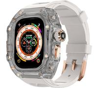 TPUOTI Transparent Watch Case Metal Crown Button Fluorine Rubber Band Mod Kit，For Apple Watch Band Ultra 8 7 6 5 4 SE 44mm 45mm 49mm Hard PC Cover Replacement Accessories Kit(E,44mm)