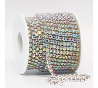 Tpwdn 1 Roll 10 Yards 4MM Crystal Chain, DIY Jewelry Craft, SS16 Silver AB
