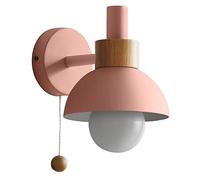 TPWEWRX Wall Sconce Lamps Lighting Fixture with Pull Cord Switch, Solid Wood Macaron Wall lamp Bedside Wall Lights for Living Room Aisle Children's Kid's Bedroom (Pink)