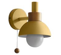 TPWEWRX Wall Sconce Lamps Lighting Fixture with Pull Cord Switch, Solid Wood Macaron Wall lamp Bedside Wall Lights for Living Room Aisle Children's Kid's Bedroom (Yellow 1)