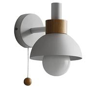 TPWEWRX Wall Sconce Lamps Lighting Fixture with Pull Cord Switch, Solid Wood Macaron Wall lamp Bedside Wall Lights for Living Room Aisle Children's Kid's Bedroom (White)