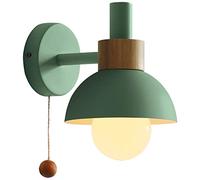TPWEWRX Wall Sconce Lamps Lighting Fixture with Pull Cord Switch, Solid Wood Macaron Wall lamp Bedside Wall Lights for Living Room Aisle Children's Kid's Bedroom (Green)