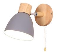 TPWEWRX Wall Sconce Lamps Lighting Fixture with Zipper on Off Switch,Bedside Macaron Wall lamp E27 Solid Wood Base Wall Lights for Living Room Aisle Children's Kid's Bedroom (Grey)