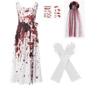 TPXIHAD Undead Bride Costume Set for Women - 4-Piece Gothic Dress with Blood-Stained Veil, Headband & Realistic Scar Stickers for Halloween, Themed Parties (XXL)