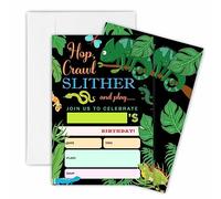 TPYEN Reptile Birthday Invitations, Chameleon,Snake Birthday Party Invite Cards For Boys & Girls - 20 Double Side Fill-In Invites With Envelopes, Party Favor & Decorations - 13