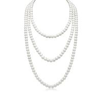 TPZORJX 1 Piece Pearl Necklace 150 cm, Pearl Necklace Women, Pearl Necklace Long, 1920S Gatsby Costume Accessories, Long Pearl Necklace, Lady White Elegant Artificial Pearl Necklaces - White