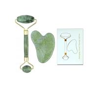 TPZORJX 1 Set Jade Gua Sha and Quartz Roller Face 100% Natural Anti-Wrinkle Skin Firming Nourishing Natural Massage Tool for Rejuvenation and Relaxation (Jade)