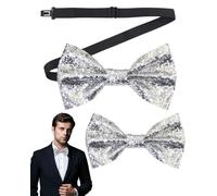 TPZORJX 2 Pcs Glitter Bow Tie Glitter Bow Tie Sequin Bow Tie for Men Women Party Mardi Gras Christmas Silver