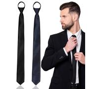 TPZORJX 2 Pieces Black Tie, Women's Tie, Black Tie, Men's Black Tie, Adjustable Safety Tie, Ties for Men Women, Safety Tie with Pre-Tied Knots for Office, Wedding, Work