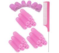 TPZORJX 37 Pieces Manual Hair Rollers Self Adhesive for Salon Hair Salon Rat Tail Comb DIY Curlers with Steel Needle Tip Combs (Rose)