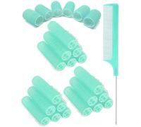 TPZORJX 37 Pieces Manual Hair Rollers Self Adhesive for Salon Hair Salon Rat Tail Combs DIY Curlers with Steel Needle Tip Combs (Green)
