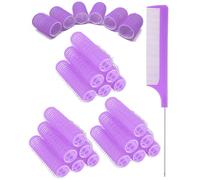 TPZORJX 37 Pieces Manual Hair Rollers Self Adhesive Hair Rollers for Salons, Barber Shops, Rat Tail Combs, DIY Curlers with Steel Needle Tip Comb (Purple)