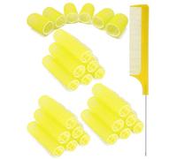 TPZORJX 37 Pieces Manual Hair Rollers Self Adhesive Hair Rollers for Salons, Barber Shops, Rat Tail Combs, DIY Curling Irons with Steel Needle Tip Combs (Gold)