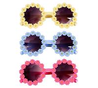 TPZORJX 3pcs Round Hippie Sunglasses, Girls Sunglasses, Daisy Glasses Girl, Carnival, Retro Hippie Glasses, Theme Parties, Masquerade, Suitable for Children (Yellow+Blue+Rose Red)