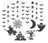 Tqcplfdiddo 12pcs Halloween Hanging Decorations Indoor Ceiling Decorations Bat Spider Ghost Haunted House Decorations Hanging Paper Streamer Backdrop