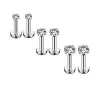 Tqcplfdiddo 16G Diamond CZ Lip Rings Labret Nose Tragus Helix Ear Piercing Jewelry Stainless Steel 2/3/4mm CZ 6mm Bar Length 3 Pairs Set
