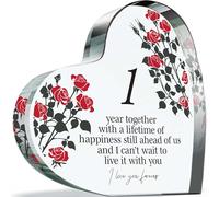 Tqcplfdiddo 1st Anniversary Plaque Gifts for Wife Husband - 1 Year Together - I Love You Forever Romantic Acrylic Heart Gift For Women Men, 100mm x 100mm Present For Couples First Anniversaries
