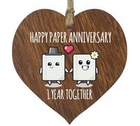 Tqcplfdiddo 1st Wedding Anniversary Plaque Gift for Husband Wife - 1 Year Together - Happy Paper Anniversary Wooden Heart for Women Men Partner, Dark Wood Sign Keepsake Gifts