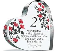 Tqcplfdiddo 2nd Anniversary Plaque Gifts for Wife Husband - 2 Years Together - I Love You Forever Romantic Acrylic Heart Gift For Women Men, 100mm x 100mm Present For Couples Second Anniversaries