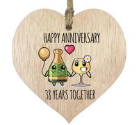 Tqcplfdiddo 38th Wedding Anniversary Plaque Gift for Husband Wife - 38 Years Together - Happy 38 Year Anniversary Wooden Heart for Women Men Partner, Light Wood Sign Keepsake Gifts