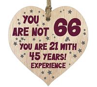 Tqcplfdiddo 66th Birthday Gift For Women Men Wooden Heart Plaque, Light Wood Sign Keepsake, Happy Birthday Mum, Grandma, Dad, Husband, Wife, Uncle, Mum Gifts From Son, Nan, Grandad Birthday Present