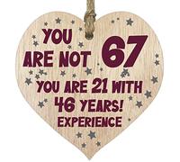 Tqcplfdiddo 67th Birthday Gift For Women Men Wooden Heart Plaque, Light Wood Sign Keepsake, Happy Birthday Mum, Grandma, Dad, Husband, Wife, Uncle, Mum Gifts From Son, Nan, Grandad Birthday Present