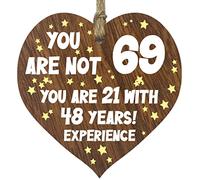 Tqcplfdiddo 69th Birthday Gift For Women Men Wooden Heart Plaque, Dark Wood Sign Keepsake, Happy Birthday Mum, Grandma, Dad, Husband, Wife, Uncle, Mum Gifts From Son, Nan, Grandad Birthday Present