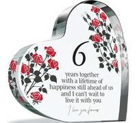 Tqcplfdiddo 6th Anniversary Plaque Gifts for Wife Husband - 6 Years Together - I Love You Forever Romantic Acrylic Heart Gift For Women Men, 100mm x 100mm Present For Couples Sixth Anniversaries