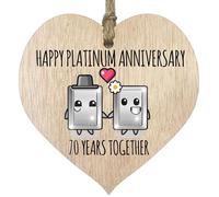 Tqcplfdiddo 70th Wedding Anniversary Plaque Gift for Husband Wife - 70 Years Together - Happy Platinum Anniversary Wooden Heart for Women Men Partner, Light Wood Sign Keepsake Gifts