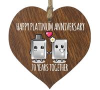 Tqcplfdiddo 70th Wedding Anniversary Plaque Gift for Husband Wife - 70 Years Together - Happy Platinum Anniversary Wooden Heart for Women Men Partner, Dark Wood Sign Keepsake Gifts