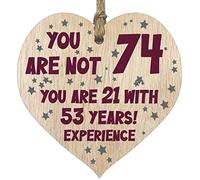 Tqcplfdiddo 74th Birthday Gift For Women Men Wooden Heart Plaque, Light Wood Sign Keepsake, Happy Birthday Mum, Grandma, Dad, Husband, Wife, Uncle, Mum Gifts From Son, Nan, Grandad Birthday Present