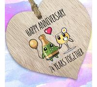 Tqcplfdiddo 74th Wedding Anniversary Plaque Gift for Husband Wife - 74 Years Together - Happy 74 Year Anniversary Wooden Heart for Women Men Partner, Light Wood Sign Keepsake Gifts