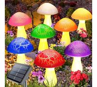 Tqcplfdiddo 8-Pack Multicoloured Solar Mushroom Garden Stake Lights; Waterproof Cracked Mushroom Lights for Garden, Patio Yard Fence Decor
