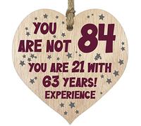 Tqcplfdiddo 84th Birthday Gift For Women Men Wooden Heart Plaque, Light Wood Sign Keepsake, Happy Birthday Mum, Grandma, Dad, Husband, Wife, Uncle, Mum Gifts From Son, Nan, Grandad Birthday Present